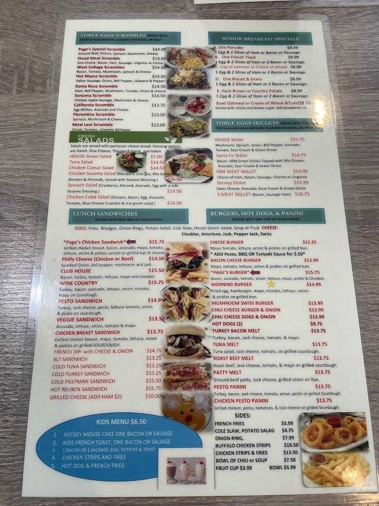 Page's Diner Menu image 1